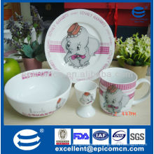 Cartoon elephant decoration 3pcs porcelain dinnerware breakfast set